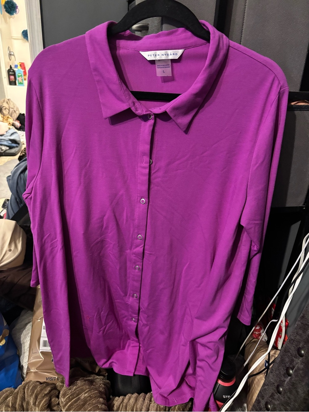Peter Nygard Women's Button-Front Purple Blouse Large